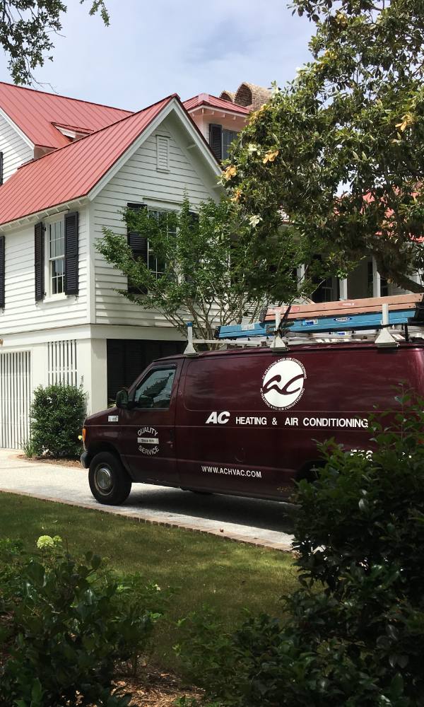 Ac Heating Air Conditioning Van In Front Of Home